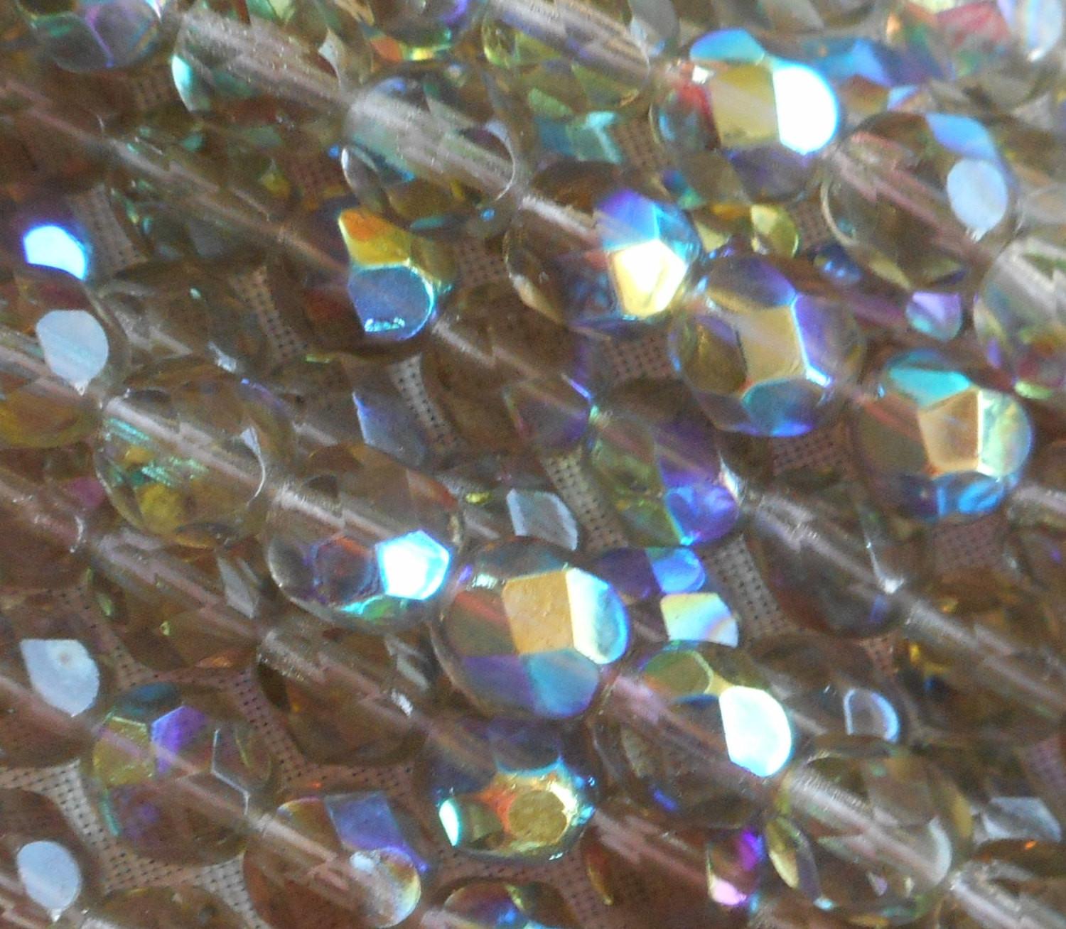 Lot of 25 6mm Black Diamond AB, faceted round firepolished glass beads C8425 - Glorious Glass Beads