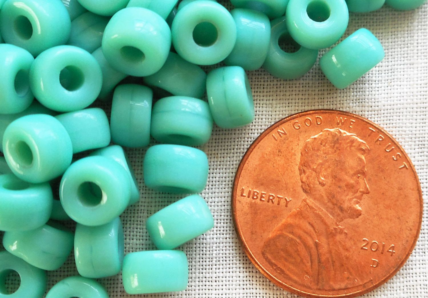 Fifty 6mm Czech Opaque Green Turquoise Blue pony roller beads, large hole crow beads, C3550 - Glorious Glass Beads