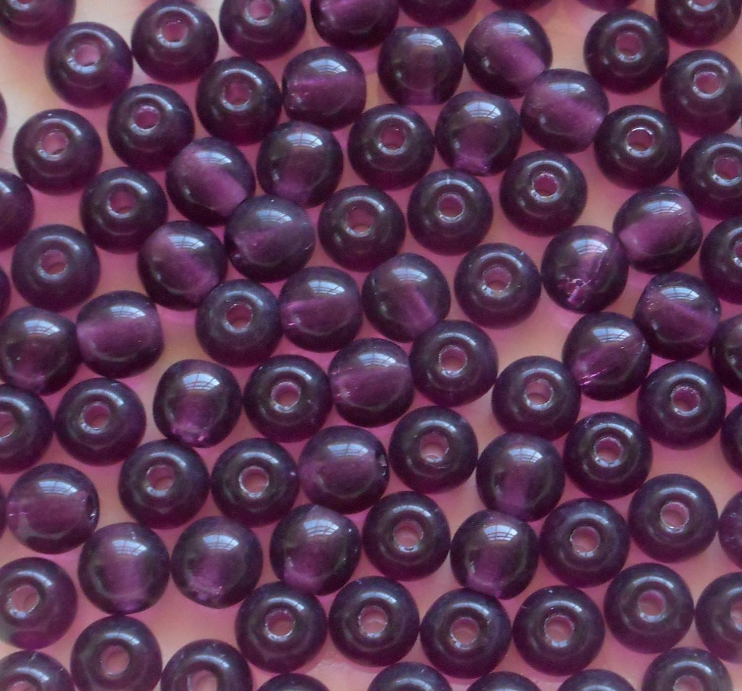 Lot of 25 8mm Czech glass big hole beads, Amethyst or Purple smooth round druk beads with 2mm holes C7201 - Glorious Glass Beads