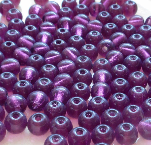 Lot of 25 8mm Czech glass big hole beads, Amethyst or Purple smooth round druk beads with 2mm holes C7201