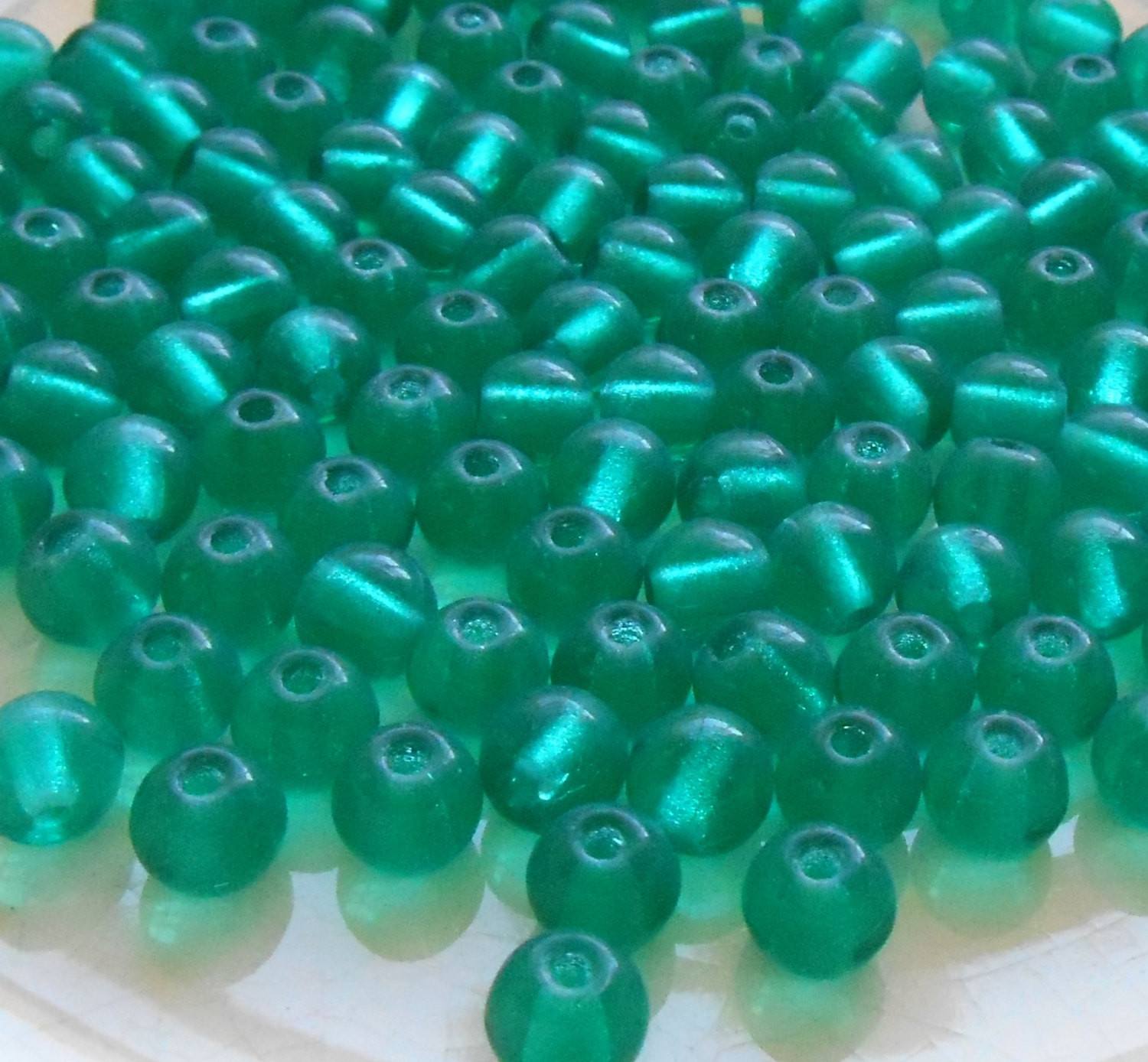 Lot of 25 8mm Czech glass big hole beads, Teal, blue green smooth round druk beads with 2mm holes C7201 - Glorious Glass Beads