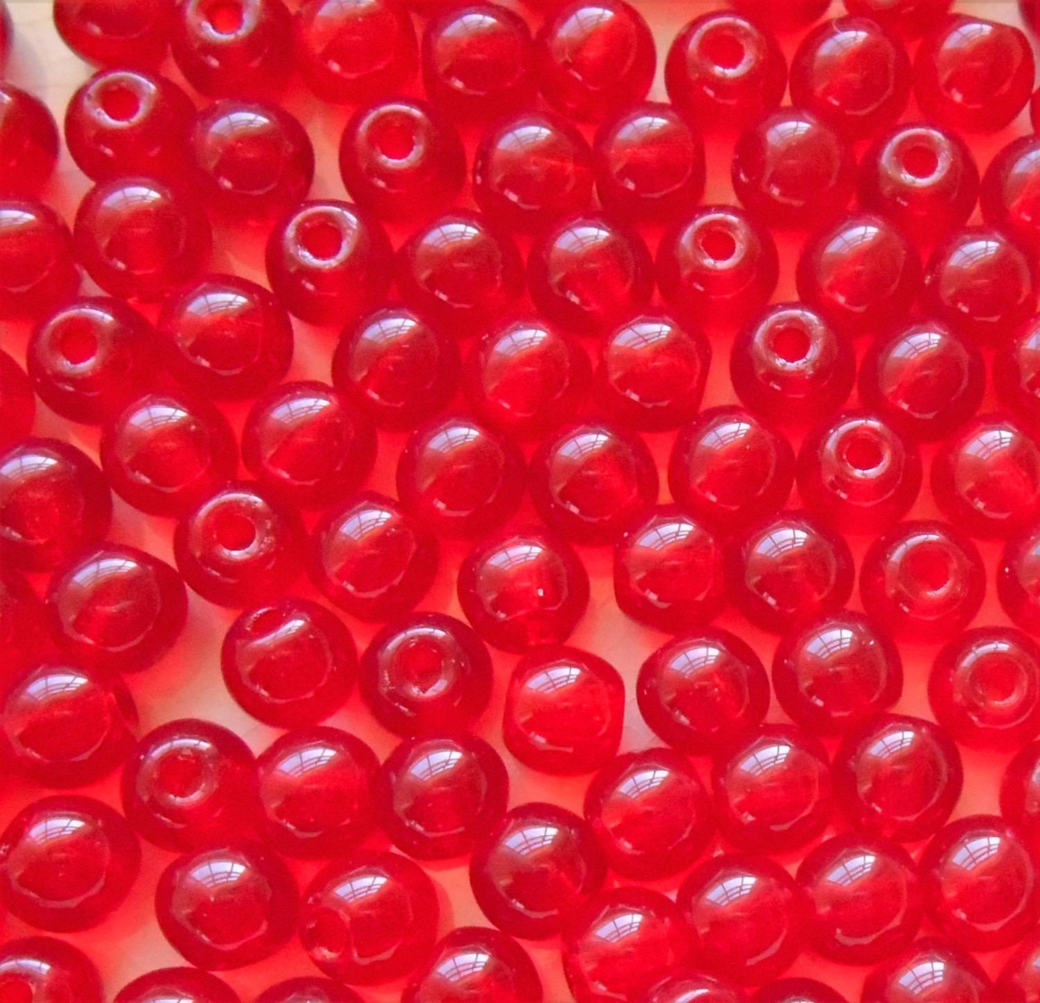 Lot of 25 8mm Czech glass big hole beads, Ruby Red smooth round druk beads with 2mm holes C1701 - Glorious Glass Beads