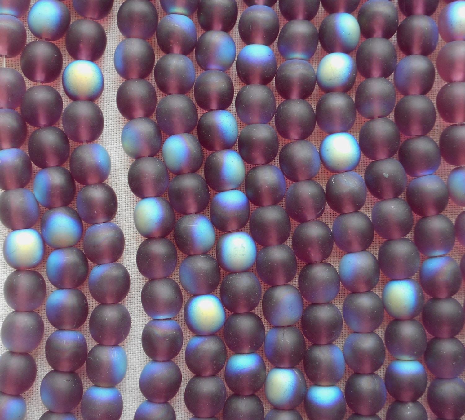 Lot of 50 6mm Czech glass druks, Matte Amethyst AB, purple, smooth round druk beads C0750 - Glorious Glass Beads