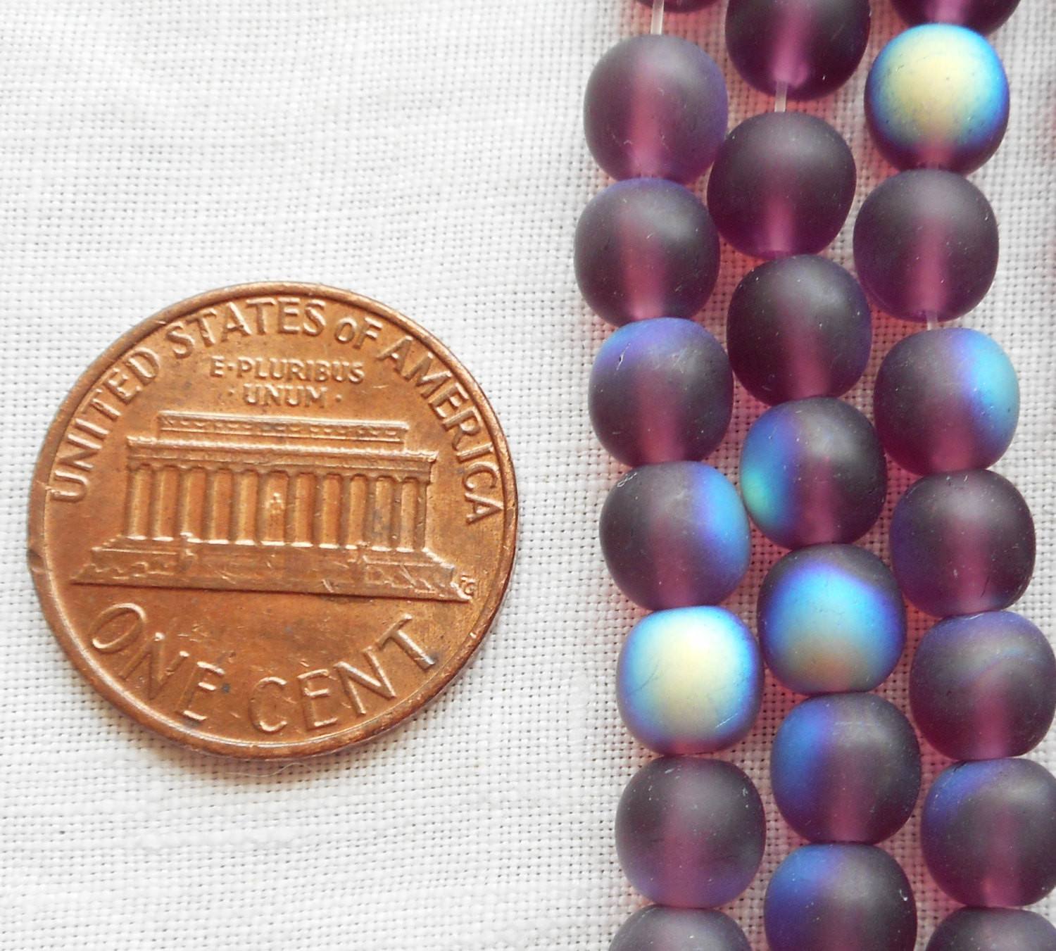 Lot of 50 6mm Czech glass druks, Matte Amethyst AB, purple, smooth round druk beads C0750 - Glorious Glass Beads