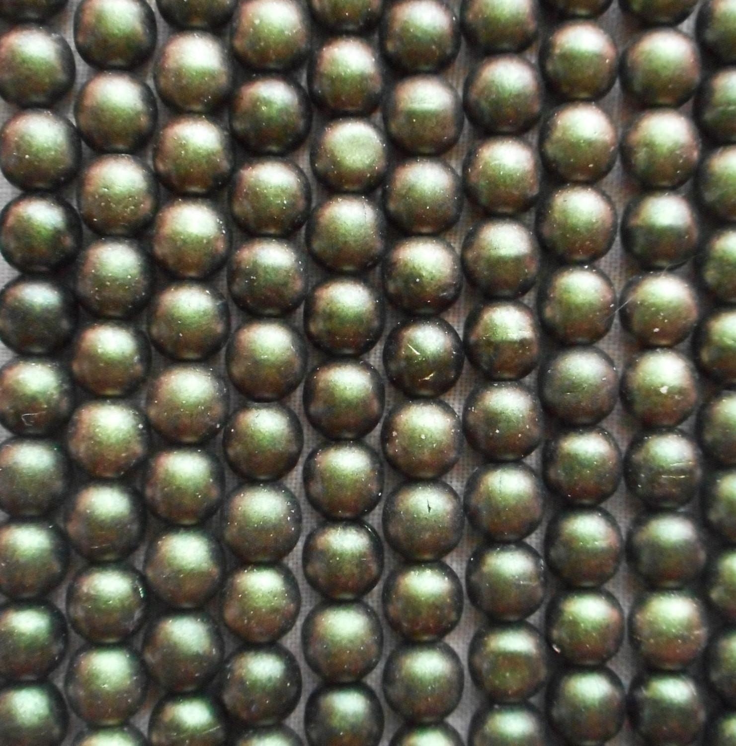 Lot of 50 6mm Czech glass druks, Polychrome Olive Mauve smooth round druk beads 31150 - Glorious Glass Beads