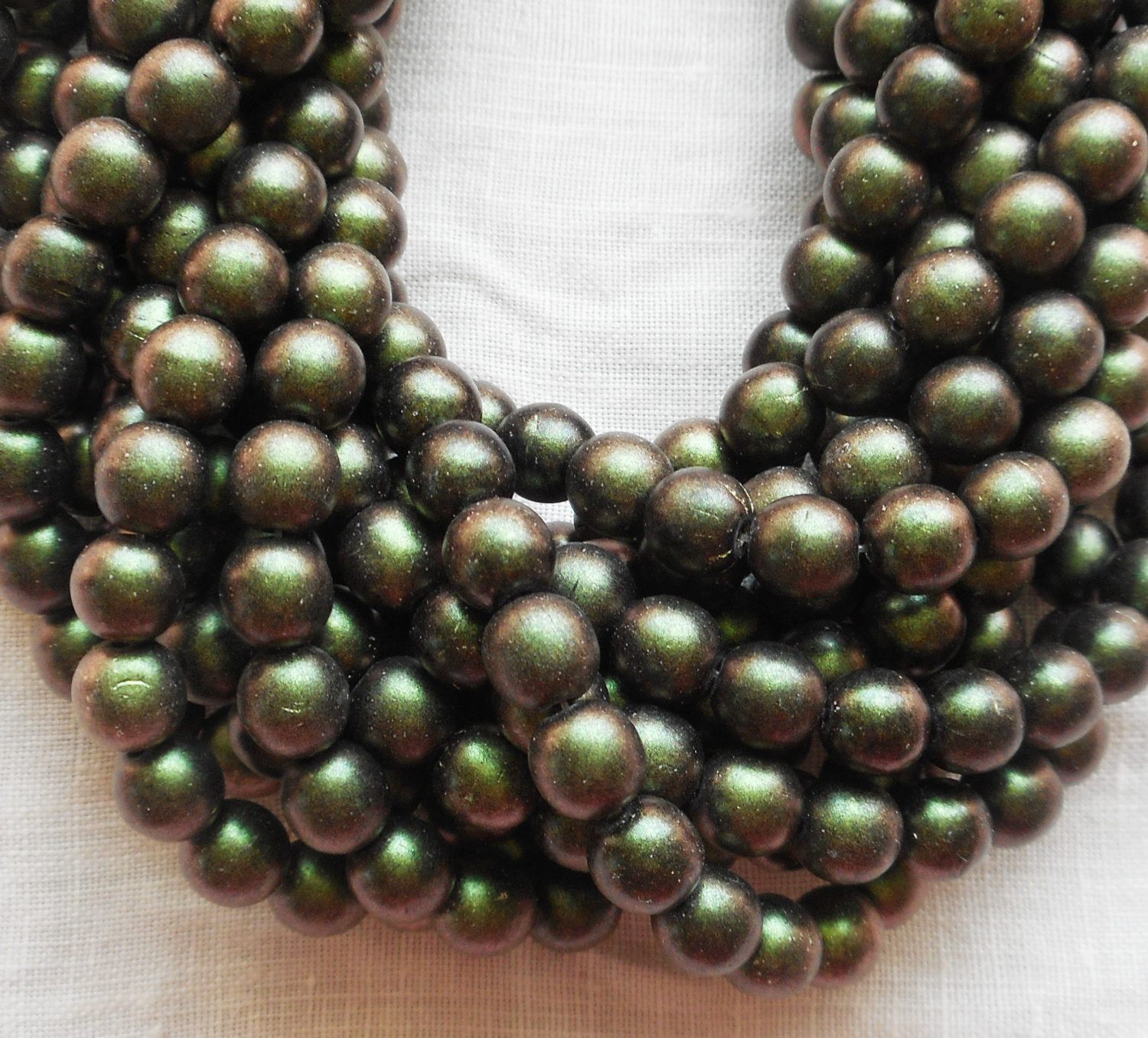 Lot of 50 6mm Czech glass druks, Polychrome Olive Mauve smooth round druk beads 31150 - Glorious Glass Beads