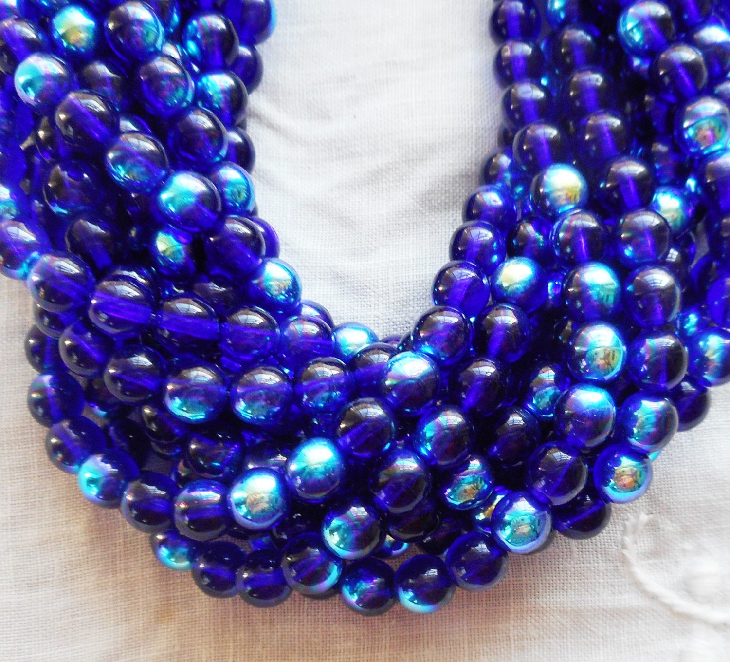 Lot of 50 6mm Czech glass druks, Cobalt Blue AB smooth round druk beads, C3725 - Glorious Glass Beads