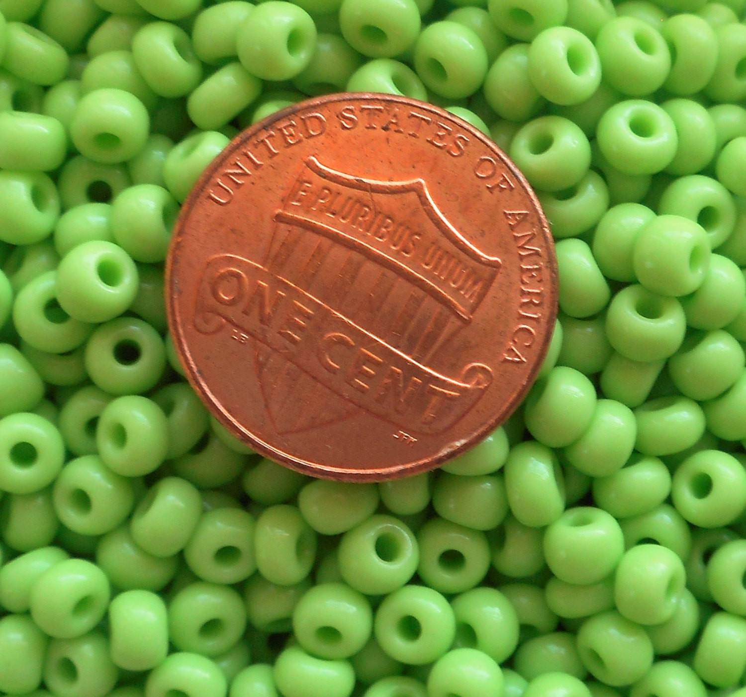 Pkg 24 grams Opaque Lime Green Czech 6/0 large glass seed beads, size 6 Preciosa Rocaille 4mm spacer beads, large, big hole C6324 - Glorious Glass Beads
