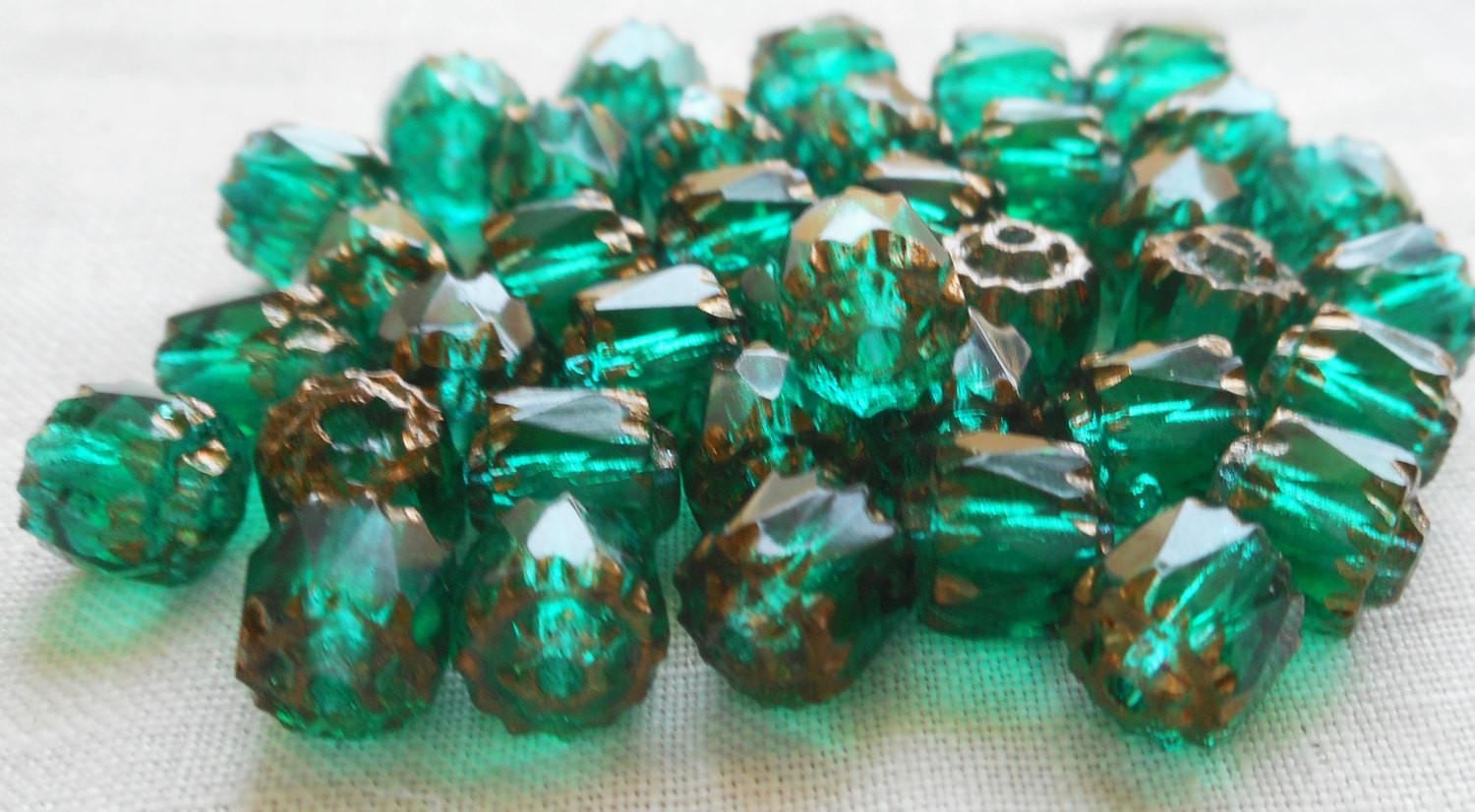 Lot of 25 Teal, Blue Green 6mm crown picasso beads, faceted, firepolished, antique cut, Czech glass beads C1801 - Glorious Glass Beads