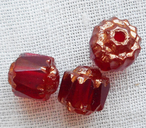 Lot of 25 Garnet, Ruby Red 6mm crown picasso beads, faceted, fire polished, antique cut, Czech glass beads C00501