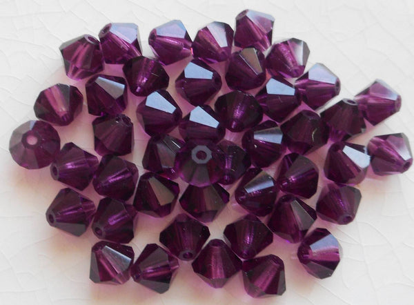 Lot of 24 6mm Amethyst Czech Preciosa Crystal bicone beads, faceted glass purple bicones C4801 - Glorious Glass Beads