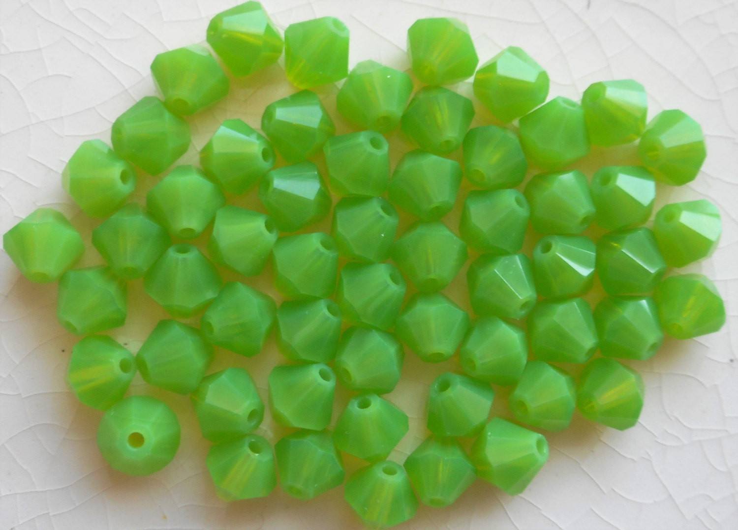Lot of 24 6mm Opaque Green Opal Czech Preciosa Crystal bicone beads, faceted glass green bicones C4801 - Glorious Glass Beads