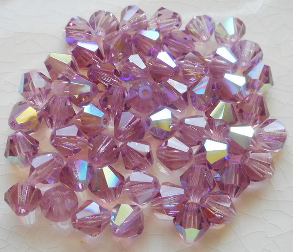 Lot of 24 6mm Light Amethyst AB Czech Preciosa Crystal bicone beads, faceted glass purple AB bicones C60101