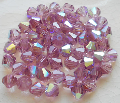 Lot of 24 6mm Light Amethyst AB Czech Preciosa Crystal bicone beads, faceted glass purple AB bicones C60101 - Glorious Glass Beads
