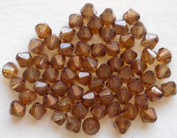 Lot of 24 6mm Lumi Brown Czech Preciosa Crystal bicone beads, faceted glass brown bicones C60101
