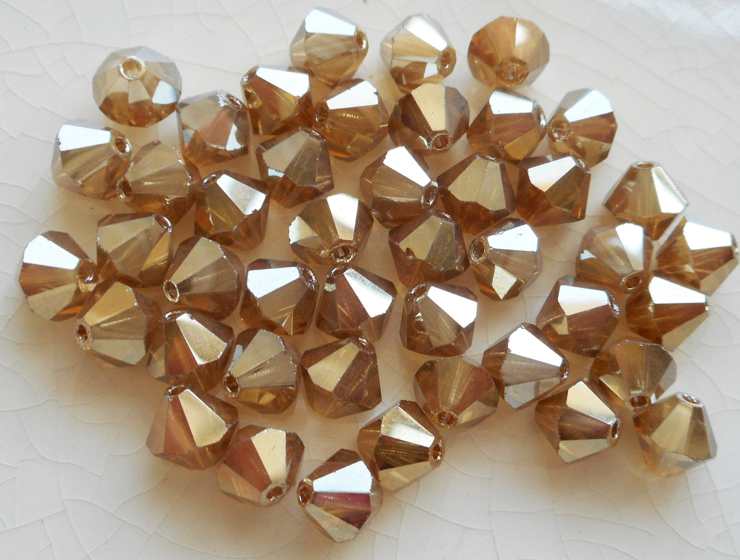 Lot of 24 6mm Light Golden Flare Gold Metallic Czech Preciosa Crystal bicone beads, faceted gold glass bicones C7801 - Glorious Glass Beads
