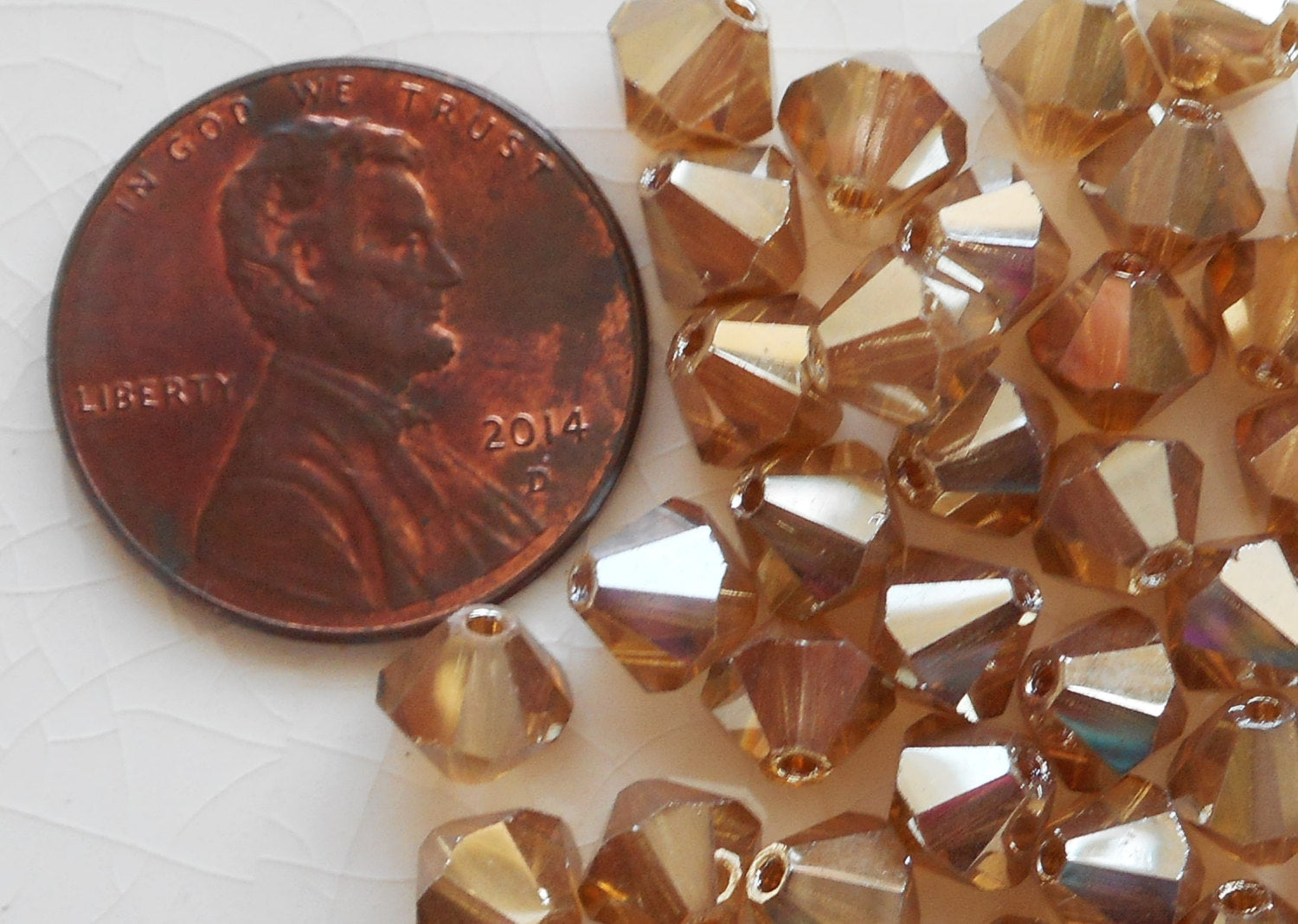 Lot of 24 6mm Light Golden Flare Gold Metallic Czech Preciosa Crystal bicone beads, faceted gold glass bicones C7801 - Glorious Glass Beads