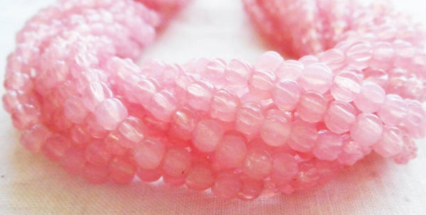 Lot of 100 3mm translucent Milky Pink Pink melon beads, pressed glass Czech beads, C74150 - Glorious Glass Beads