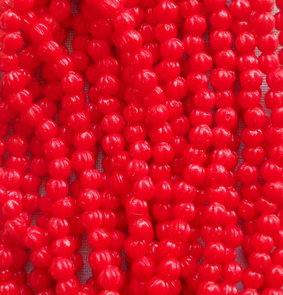 Fifty 3mm Opaque Red melon beads, Czech pressed glass beads C9650 - Glorious Glass Beads