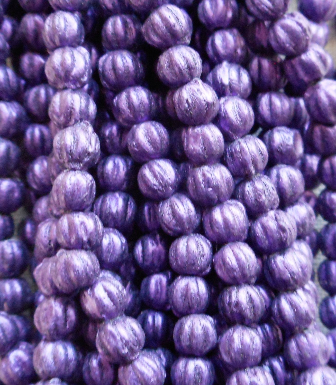 Lot of 100 3mm Purple Sueded, Suede Amethyst melon beads, Czech pressed glass beads C8550 - Glorious Glass Beads