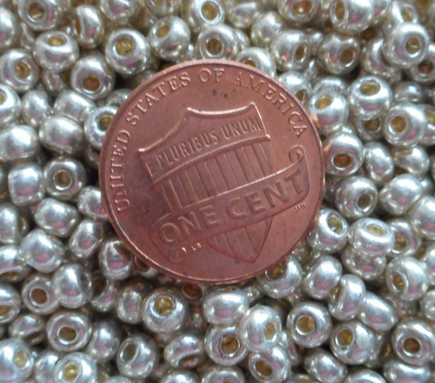 Pkg 24 grams size 6/0 Shiny Metallic Silver Czech glass seed beads , Preciosa Rocaille 4mm spacer beads, large, big hole C8524 - Glorious Glass Beads