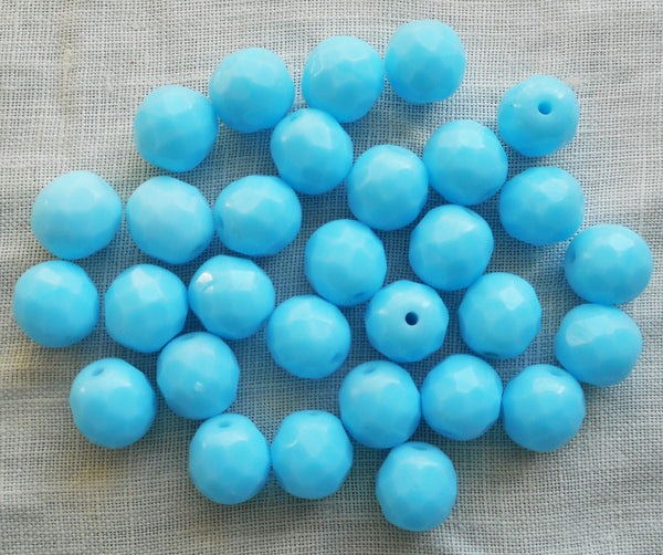 Lot of 25 8mm Opaque Turquoise Blue Czech glass beads, firepolished, faceted round beads, C90125