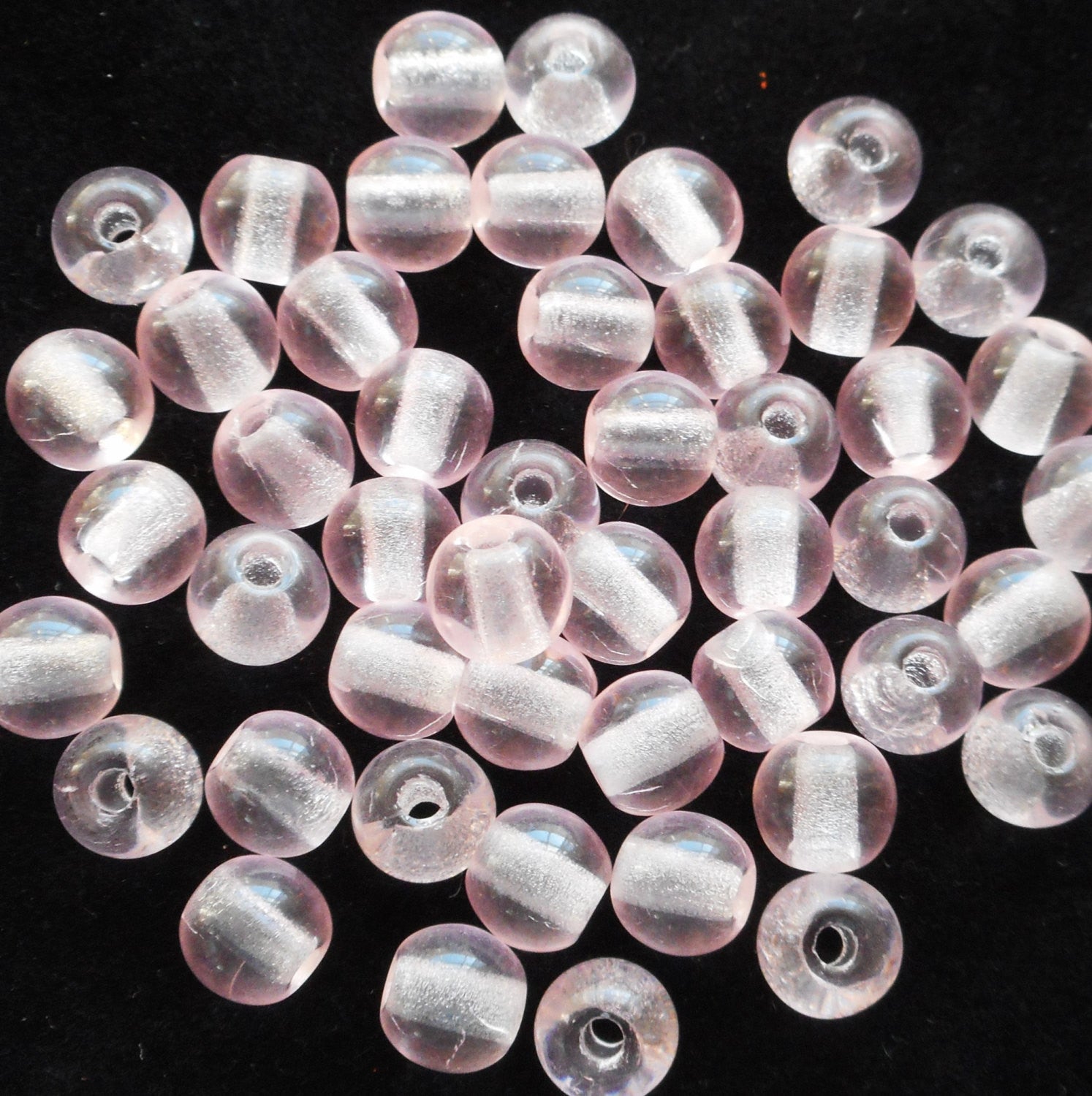 Lot of 25 8mm Czech glass big hole Pink beads, smooth round druk beads with 2mm holes C4401 - Glorious Glass Beads