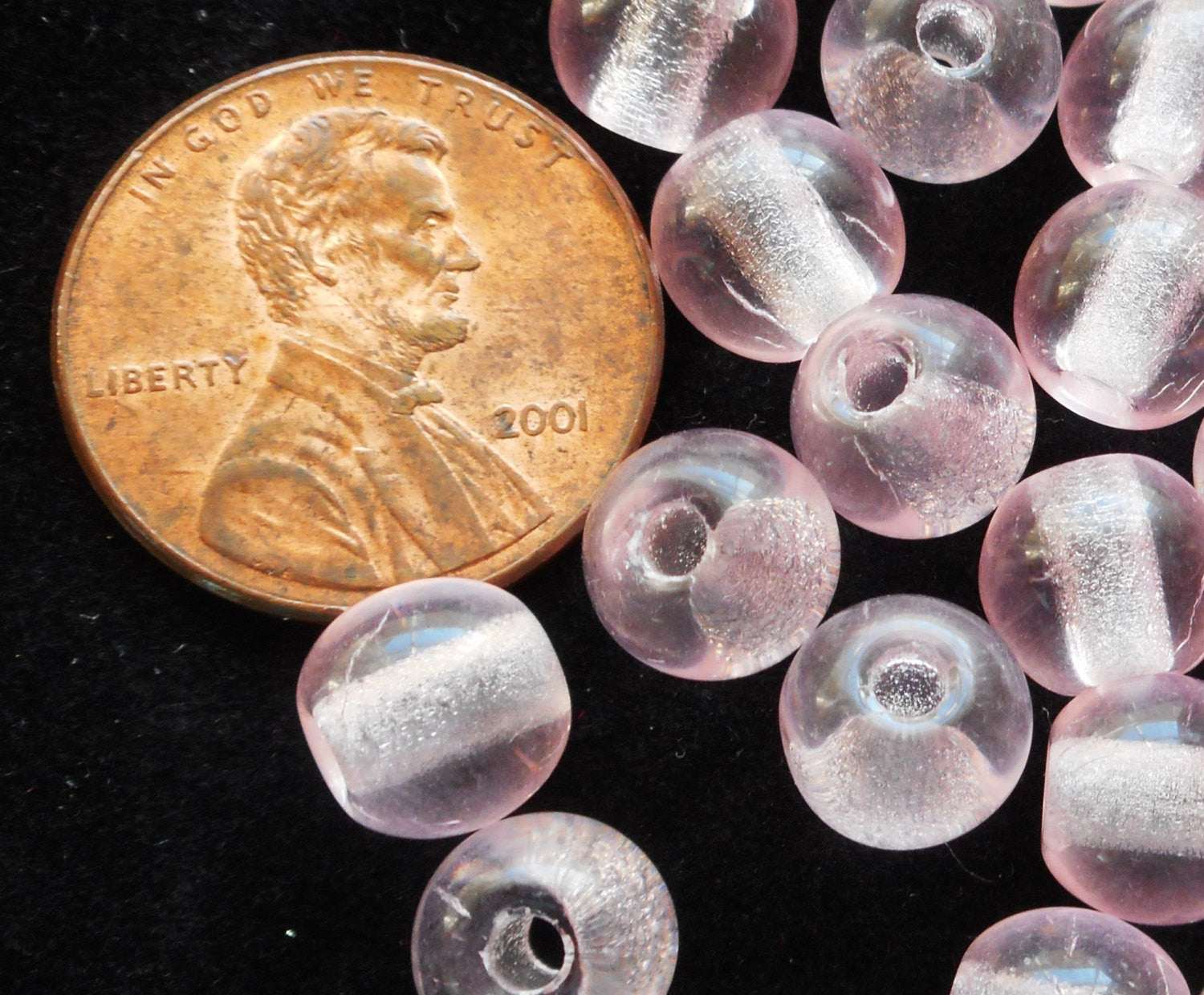 Lot of 25 8mm Czech glass big hole Pink beads, smooth round druk beads with 2mm holes C4401 - Glorious Glass Beads