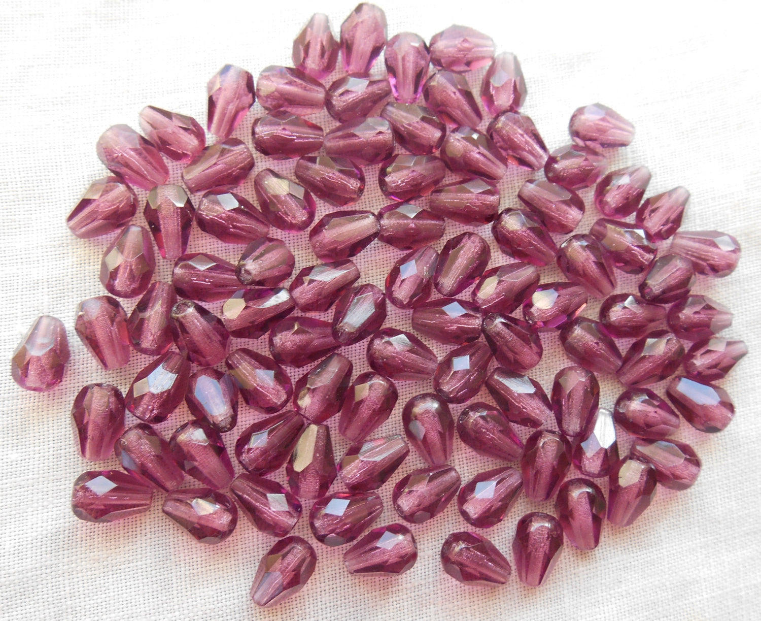Lot of 25 7 x 5mm Amethyst, Purple teardrop Czech glass beads, faceted firepolished beads C3601 - Glorious Glass Beads
