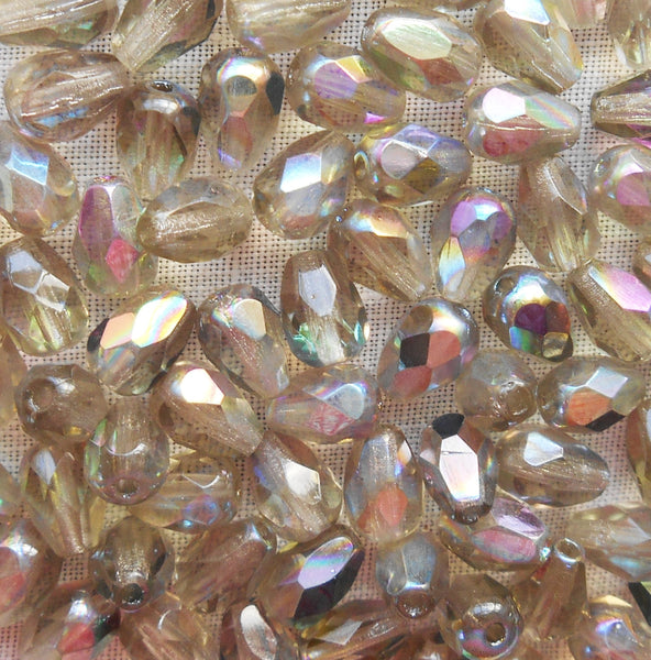 Lot of 25 7 x 5mm Black Diamond AB teardrop Czech glass beads, faceted firepolished beads C3701