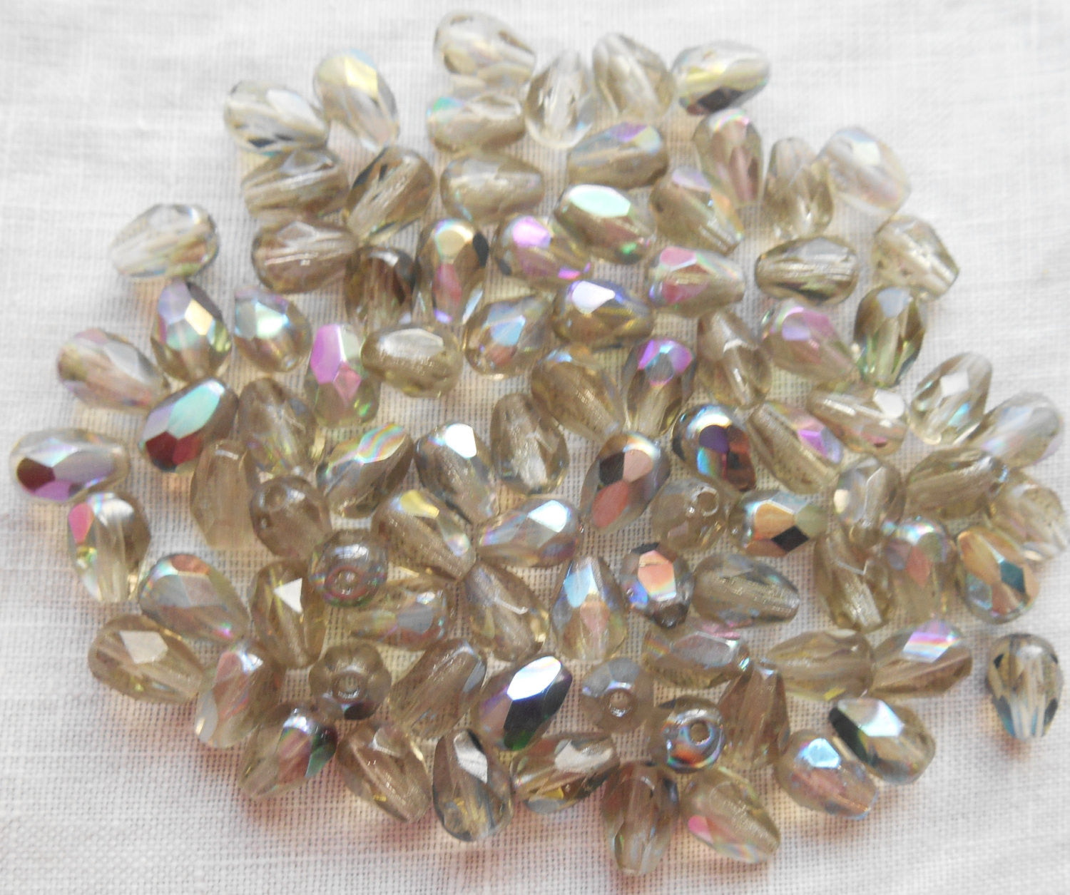 Lot of 25 7 x 5mm Black Diamond AB teardrop Czech glass beads, faceted firepolished beads C3701 - Glorious Glass Beads