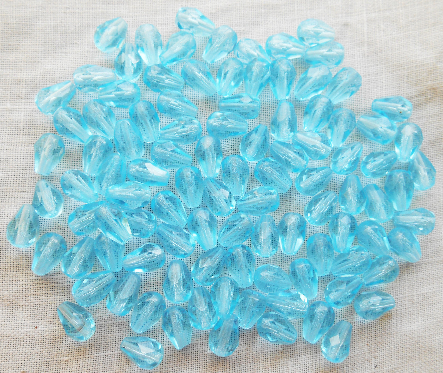 Lot of 25 7 x 5mm Aqua Blue teardrop Czech glass beads, faceted firepolished beads C3601 - Glorious Glass Beads