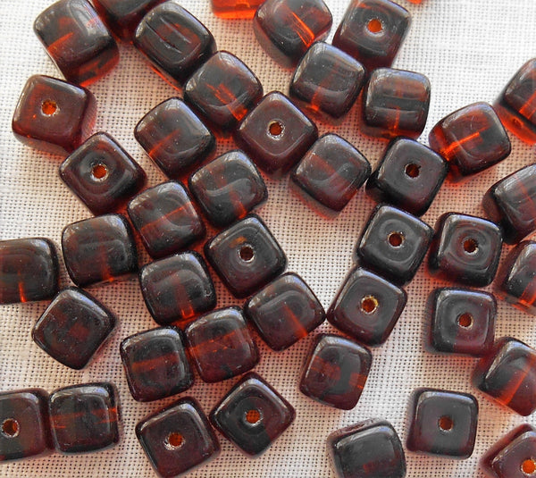 Lot of 25 Smoky Topaz, Tortoiseshell, Brown Cube Beads, 5 x 7mm Czech glass beads, C4225