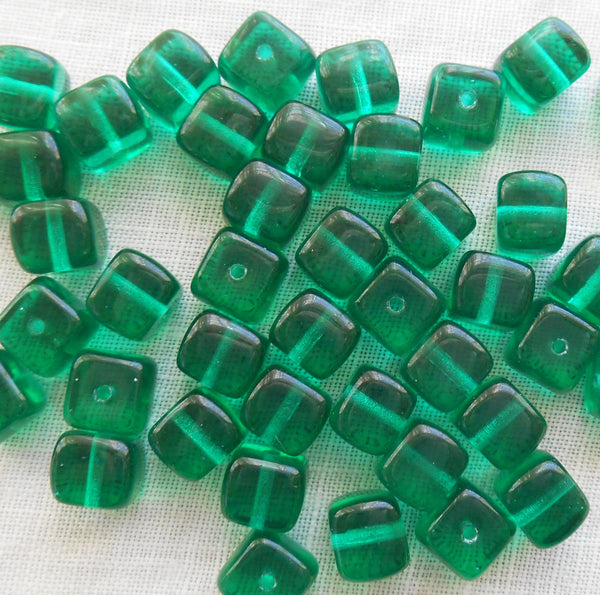 Lot of 25 Teal, Blue Green Cube Beads, 5 x 7mm Czech glass beads, C5325