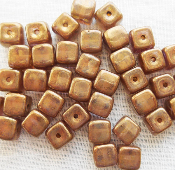 Lot of 25 Lumi Brown Cube Beads, 5 x 7mm Czech glass beads, C6225