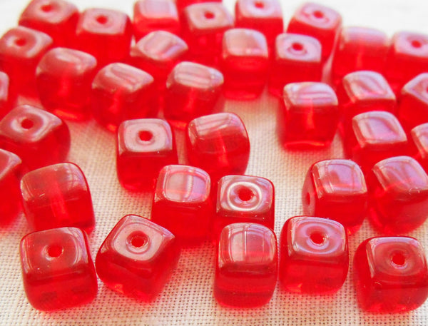 Lot of 25 Siam Red Cube Beads, 5 x 7mm Czech glass beads, C1425 - Glorious Glass Beads