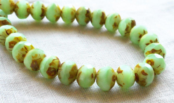 Lot of 25 Opaque Mint Green Picasso faceted puffy rondelle or donut beads, 5 x 7mm green Czech glass beads C00201