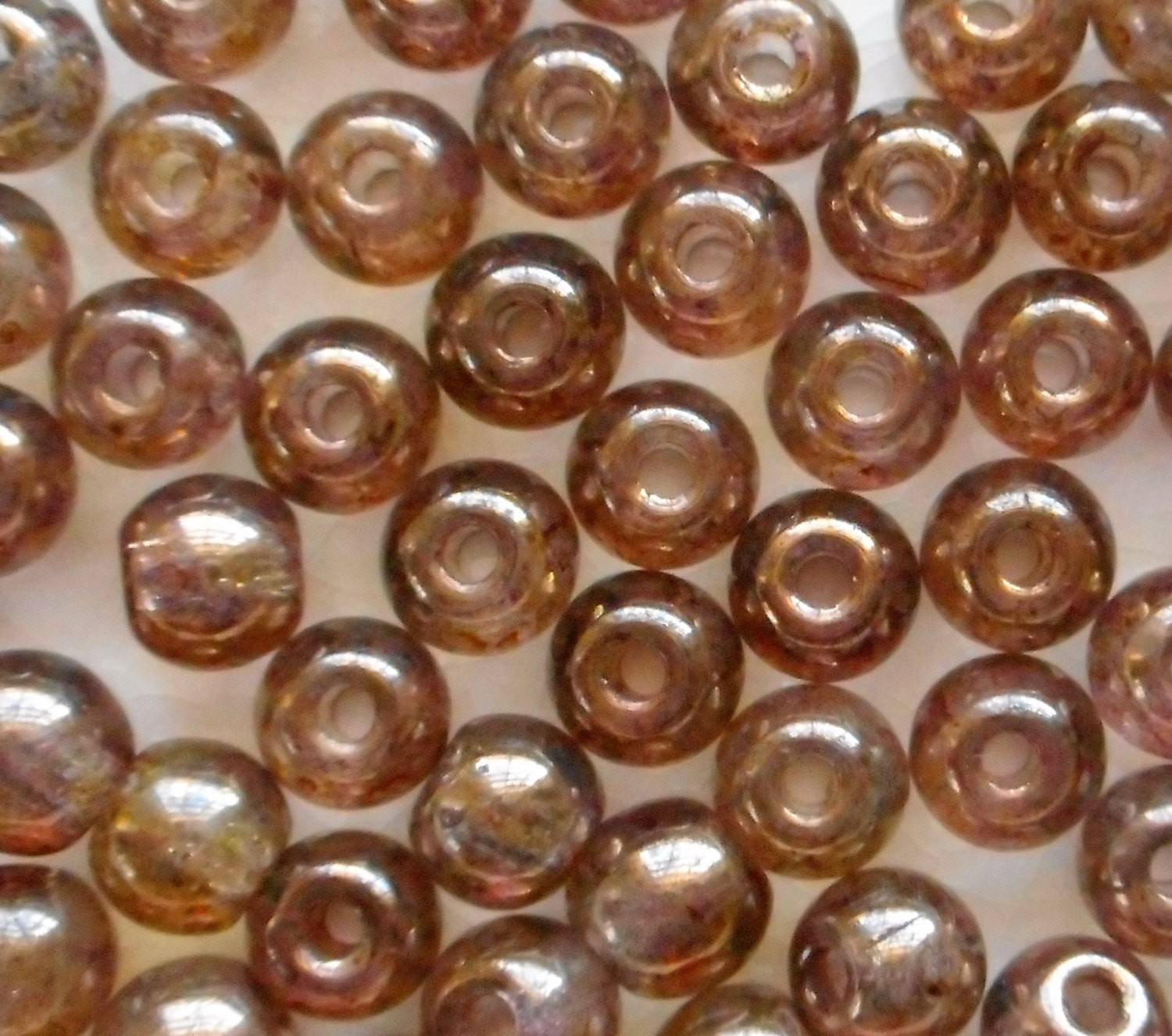 Lot of 25 8mm Czech glass big hole beads, Lumi Brown smooth round druk beads with 2mm holes C1501 - Glorious Glass Beads