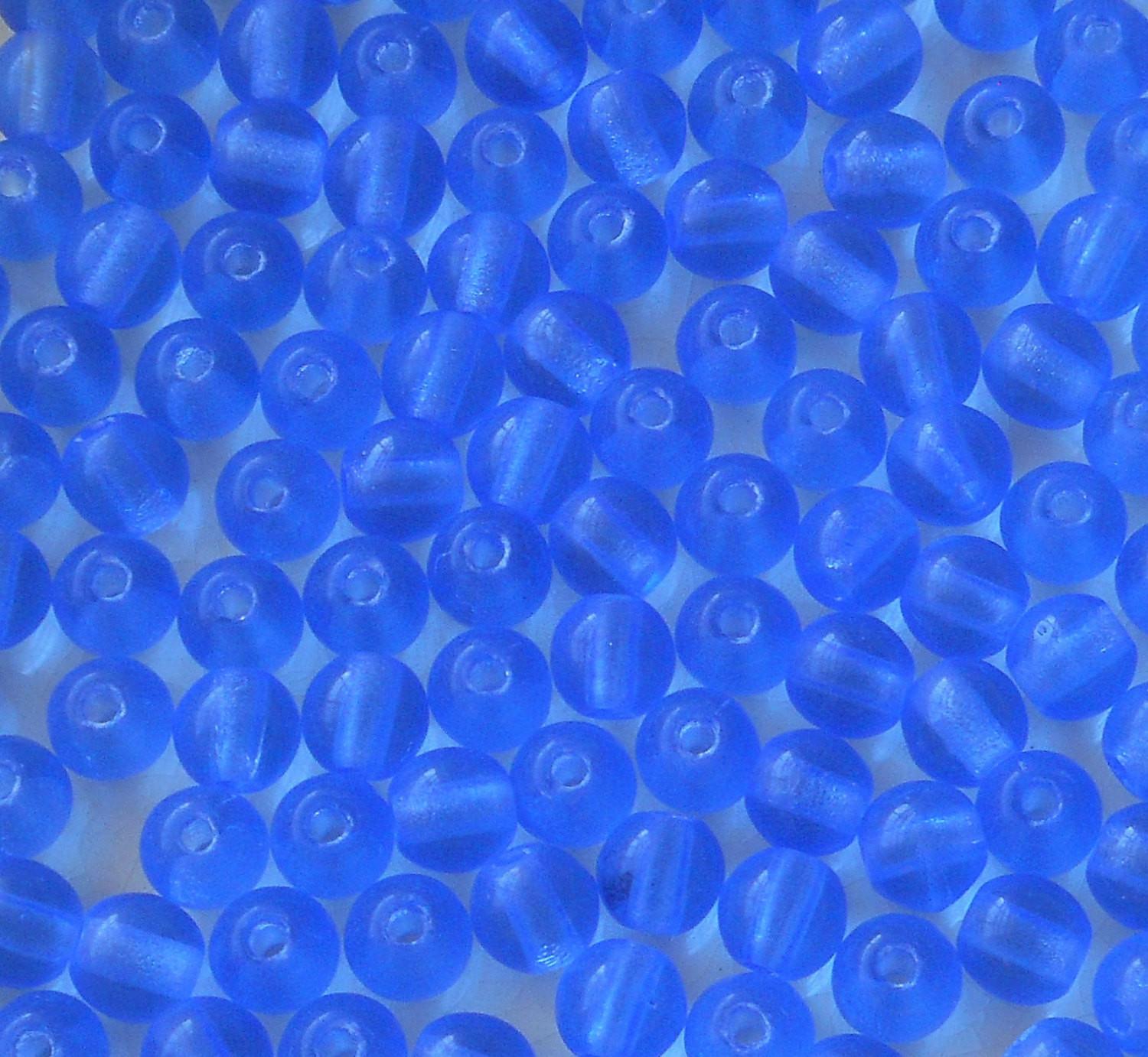 Lot of 8mm Czech glass big hole beads, Light Sapphire Blue smooth round druk beads with 2mm holes C6601 - Glorious Glass Beads