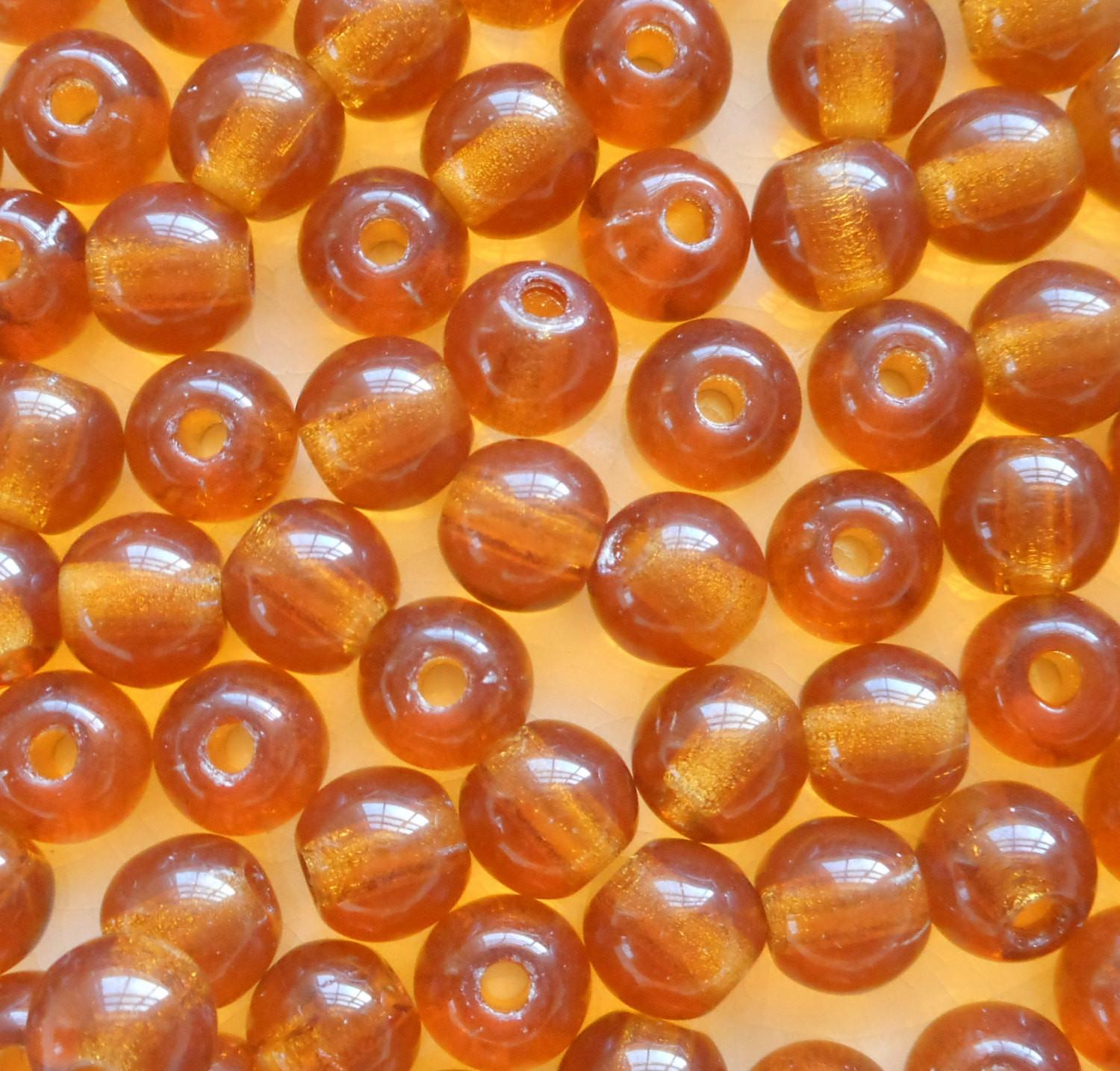 Lot of 25 8mm Czech glass big hole beads, Topaz brown smooth round druk beads with 2mm holes C8401 - Glorious Glass Beads