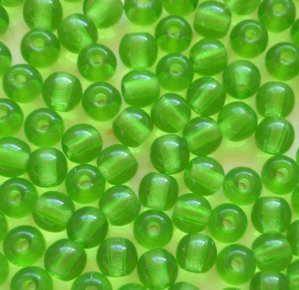 Lot of 25 8mm Czech glass big hole beads, Peridot Green smooth round druk beads with 2mm holes C6601