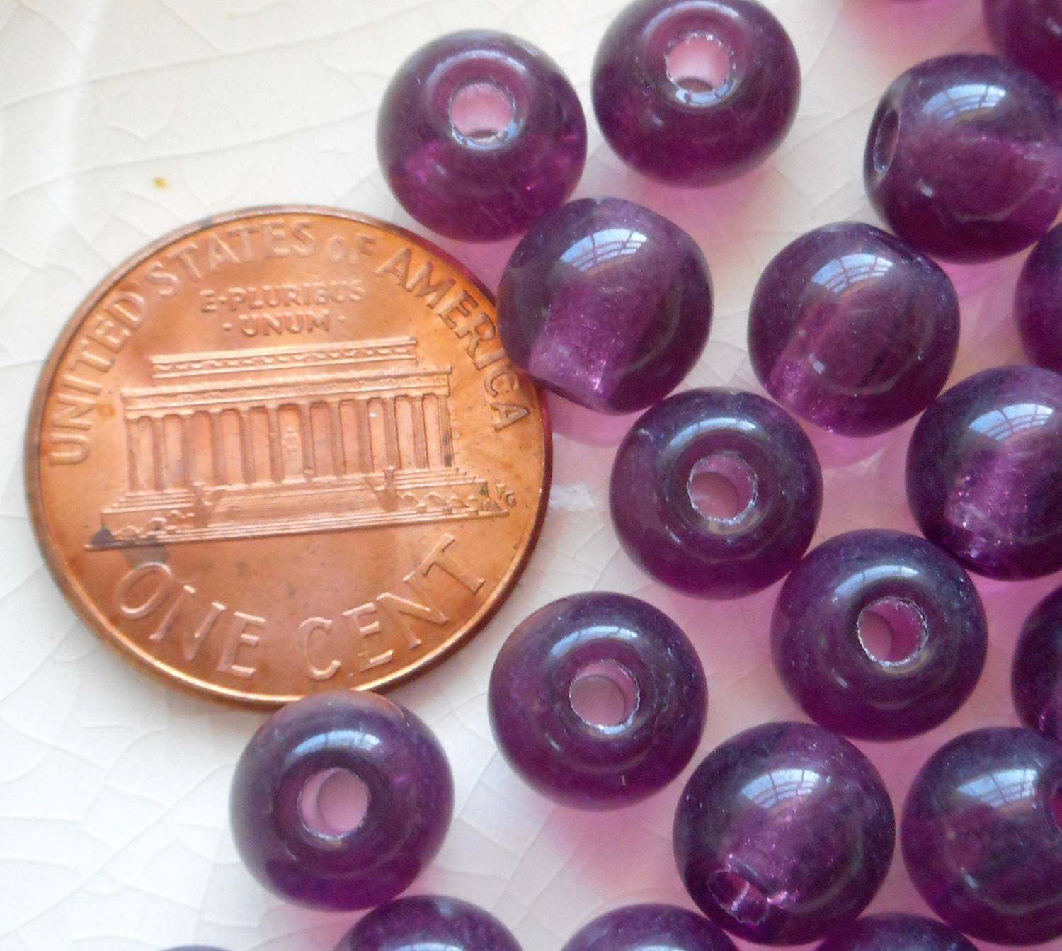 Lot of 25 8mm Czech glass big hole beads, Amethyst or Purple smooth round druk beads with 2mm holes C7201 - Glorious Glass Beads