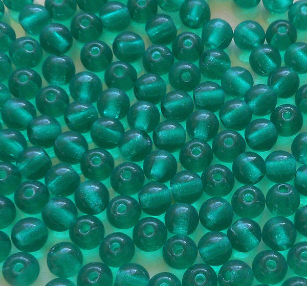 Lot of 25 8mm Czech glass big hole beads, Teal, blue green smooth round druk beads with 2mm holes C7201 - Glorious Glass Beads