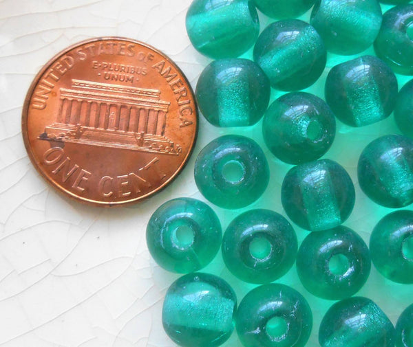 Lot of 25 8mm Czech glass big hole beads, Teal, blue green smooth round druk beads with 2mm holes C7201 - Glorious Glass Beads