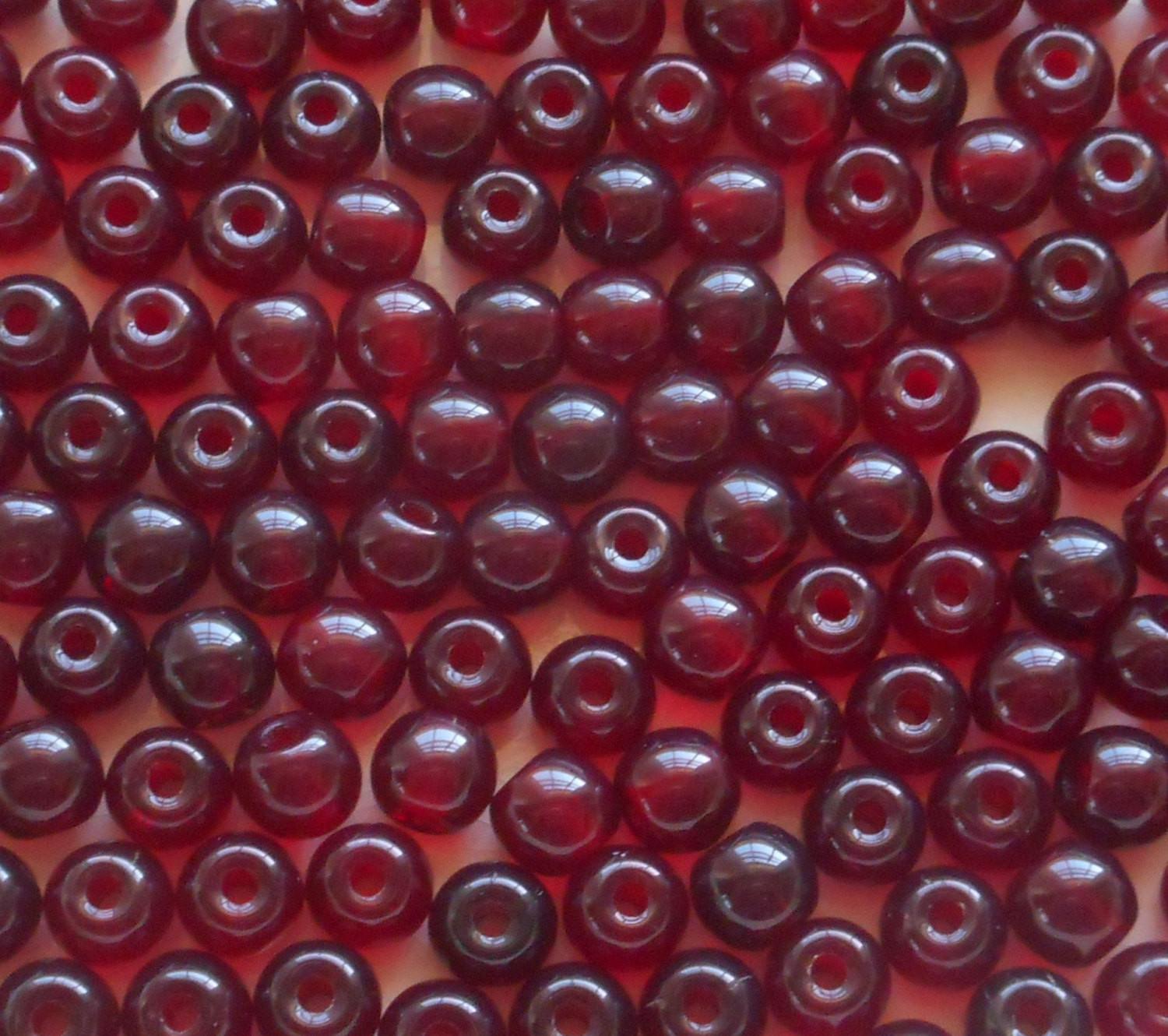 Lot of 25 8mm Czech glass big hole beads, Garnet red smooth round druk beads with 2mm holes C8201 - Glorious Glass Beads