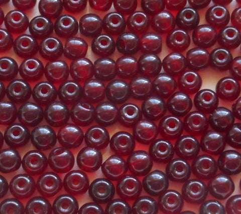 Lot of 25 8mm Czech glass big hole beads, Garnet red smooth round druk beads with 2mm holes C8201 - Glorious Glass Beads