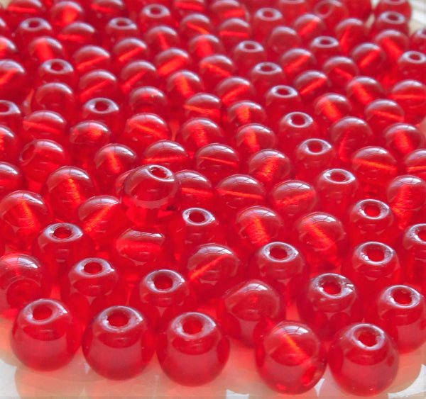 Lot of 25 8mm Czech glass big hole beads, siam ruby red smooth round druk beads with 2mm holes C0037