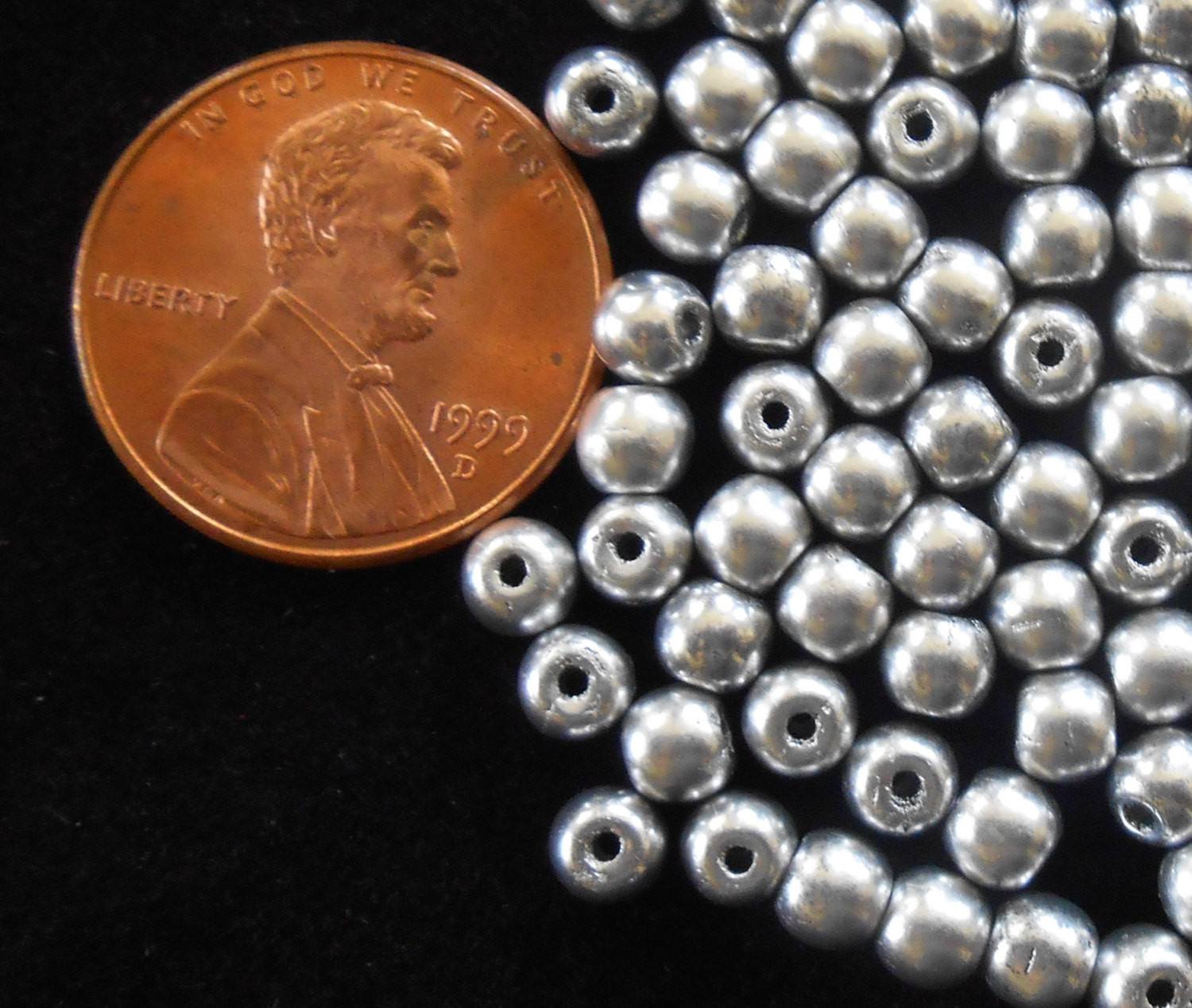 Lot of 50 4mm Czech glass silver matte metallic smooth round druk beads C5250 - Glorious Glass Beads