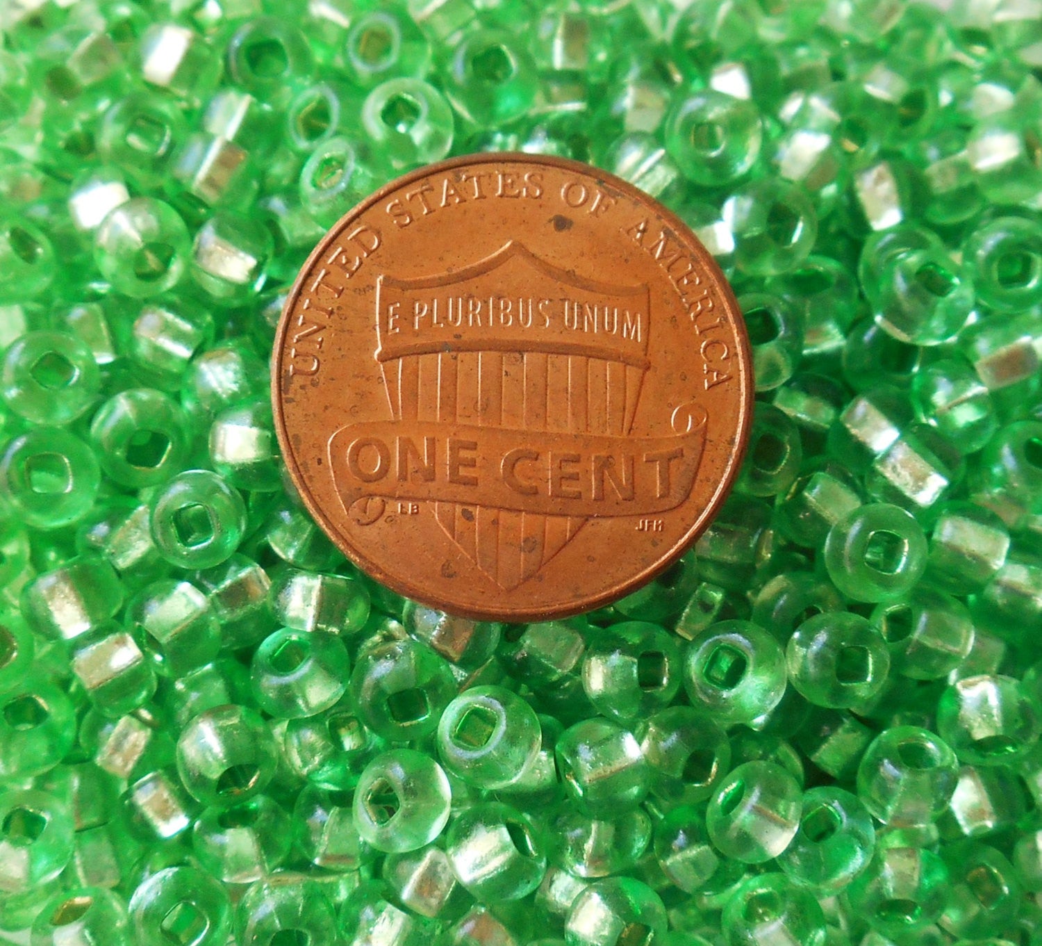 Pkg of 24 grams Mint Green Silver Lined Czech 6/0 large glass seed beads, size 6 Preciosa Rocaille 4mm spacer beads, large, big hole C9524 - Glorious Glass Beads