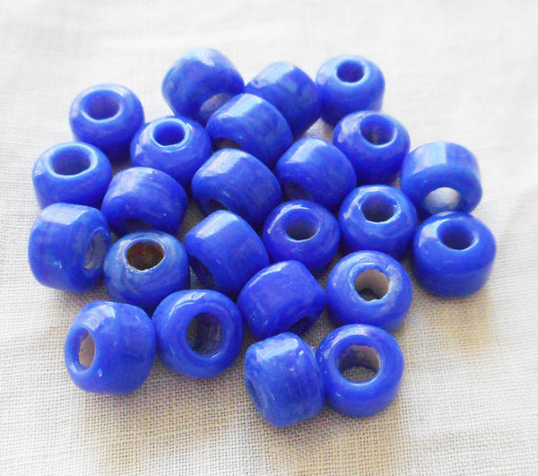 Lot of 25 9mm Opaque Royal Blue glass pony roller beads, large hole, big hole crow beads, Made in India, C0501